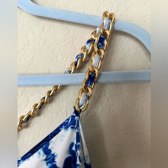 Michael Kors Handkerchief Midi Dress with Gold Hardware Chain Straps - Picture 5 of 11